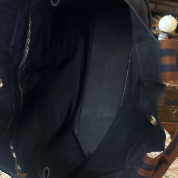 Hermes Blue Tote with Brown Stripes - Picture 11 of 12